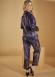 Navy blue Night Leaves Satin Pajamas 1091-3 - deep blue