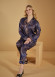 Navy blue Night Leaves Satin Pajamas 1091-3 - deep blue