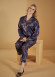 Navy blue Night Leaves Satin Pajamas 1091-3 - deep blue