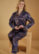 Navy blue Night Leaves Satin Pajamas 1091-3 - deep blue