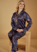 Navy blue Night Leaves Satin Pajamas 1091-3 - deep blue