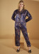 Navy blue Night Leaves Satin Pajamas 1091-3 - deep blue