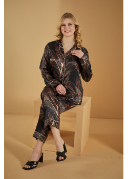 بجامة سودة ساتان معرقة 1091-1 - اسود