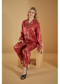 بجامة خمري ساتان معرقة 2-1091  - خمري