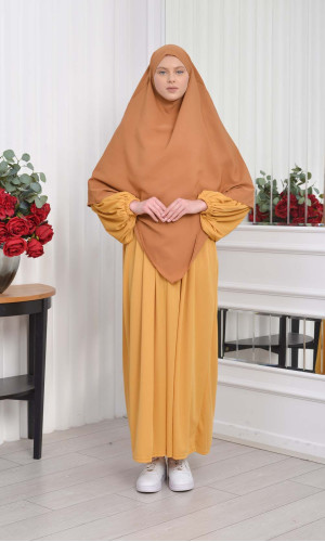 طقم فستان محجبات للخروج قطعتين 828 - شمعي