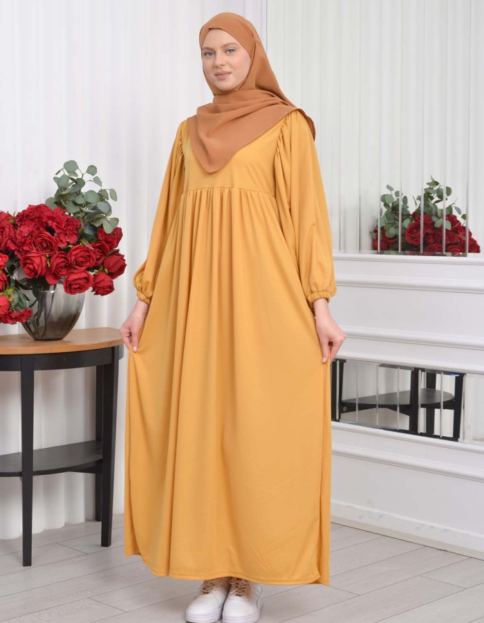طقم فستان محجبات للخروج قطعتين 828 Hardal