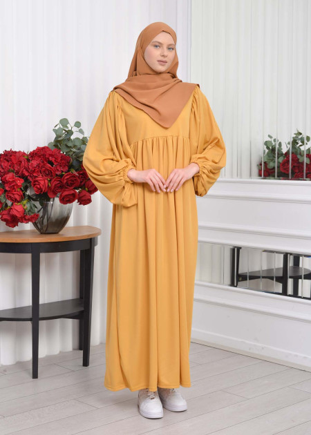Modest Sharia Dress Set with Double-Layer Khimar 828 - mustard yellow - HIJAB CLOTHING - Moda Mix