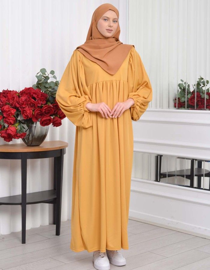 طقم فستان محجبات للخروج قطعتين 828 Hardal