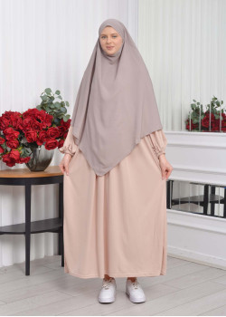 طقم فستان محجبات للخروج قطعتين 828 - بيج
