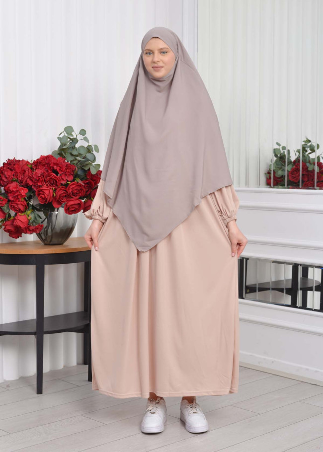 Casual Hijab Dress Suit 2 Pieces 828 Bej