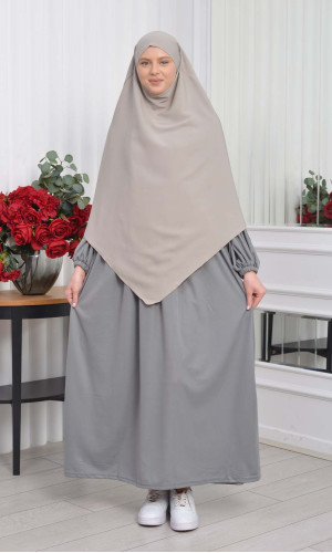 طقم فستان محجبات للخروج قطعتين 828 - رمادي غامق