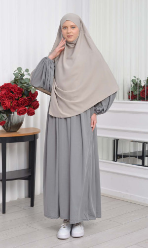 طقم فستان محجبات للخروج قطعتين 828 - رمادي غامق