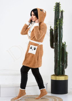 طقم منزلي مخملي ضيق - 4 قطع (كود 1010) - بيج