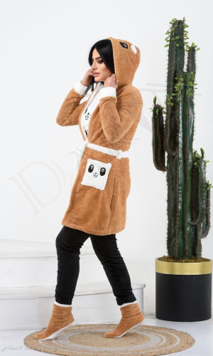 طقم منزلي مخملي ضيق - 4 قطع (كود 1010) - بيج