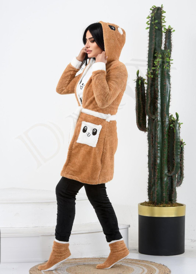 Velvet Slim Fit Home Set - 4 Pieces (Code 1010) - beige