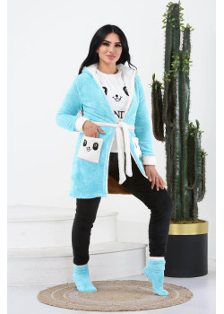 طقم منزلي مخملي ضيق - 4 قطع (كود 1010) - ازرق