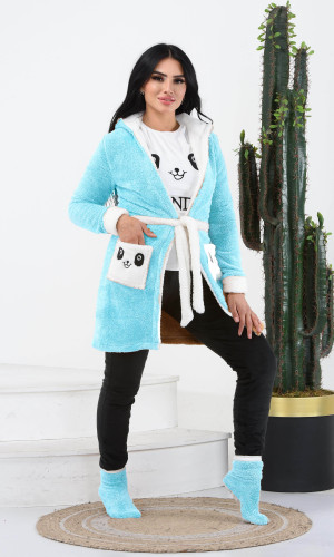 طقم منزلي مخملي ضيق - 4 قطع (كود 1010) - ازرق