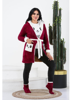 طقم منزلي مخملي ضيق - 4 قطع (كود 1010) - خمري