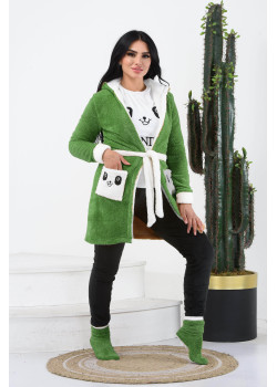 طقم منزلي مخملي ضيق - 4 قطع (كود 1010) - زيتي