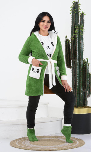 طقم منزلي مخملي ضيق - 4 قطع (كود 1010) - زيتي