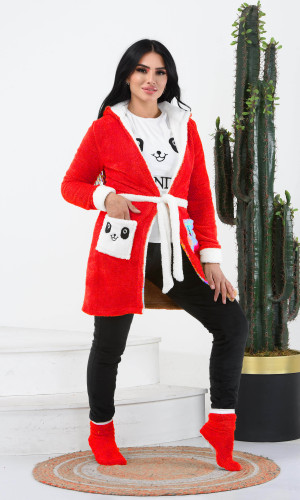 طقم منزلي مخملي ضيق - 4 قطع (كود 1010) - احمر