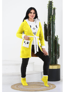 طقم منزلي مخملي ضيق - 4 قطع (كود 1010) - اصفر