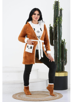 طقم منزلي مخملي ضيق - 4 قطع (كود 1010) - ترابي