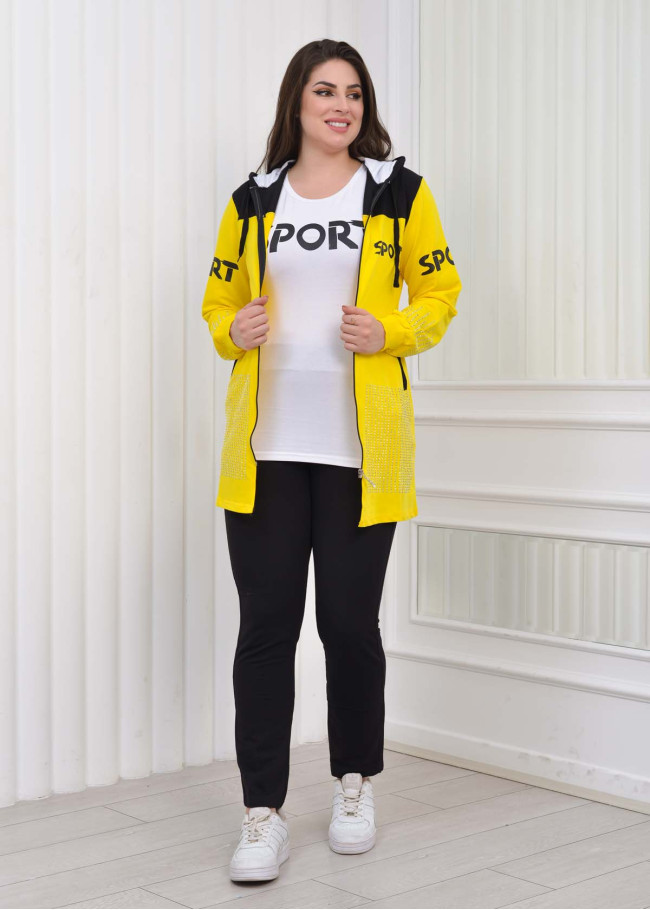 Women's 3 Piece Sport Tracksuit Set 1077 Sarı