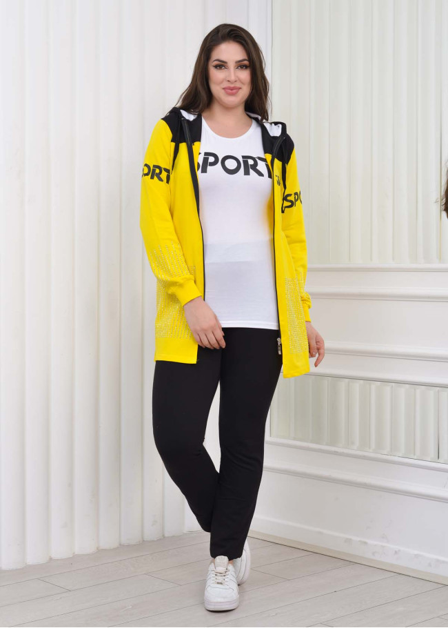 Women's 3 Piece Sport Tracksuit Set 1077 Sarı