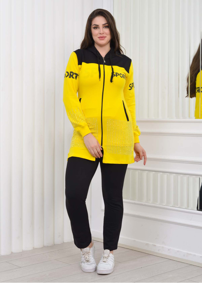 Women's 3 Piece Sport Tracksuit Set 1077 Sarı