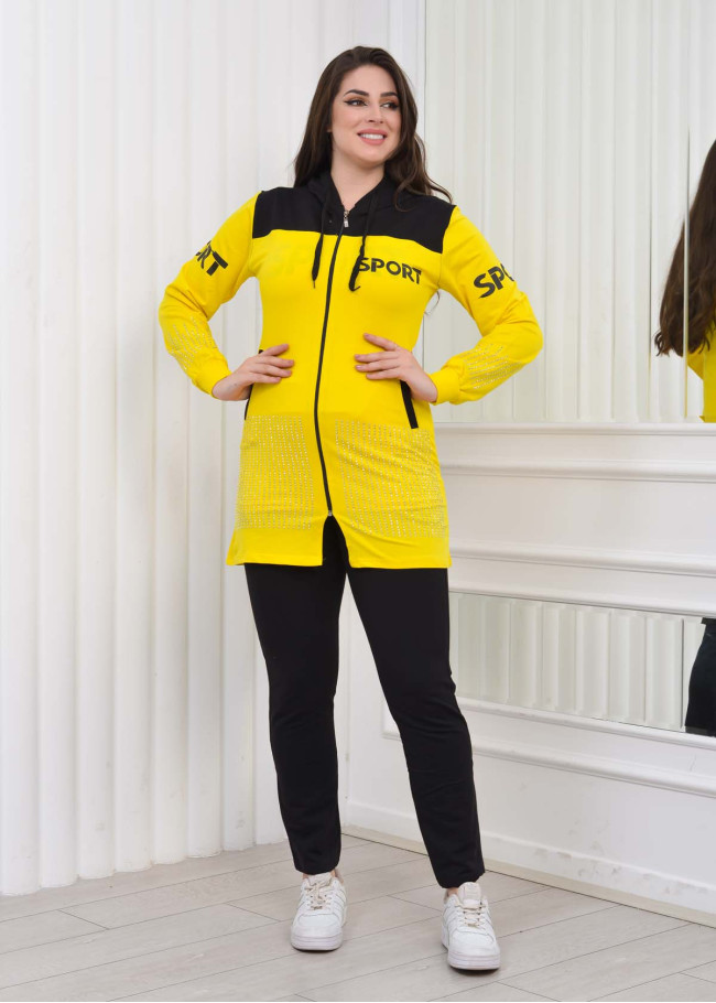 Women's 3 Piece Sport Tracksuit Set 1077 Sarı