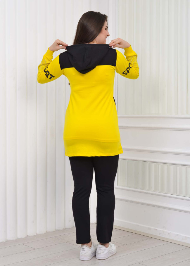 Women's 3 Piece Sport Tracksuit Set 1077 Sarı