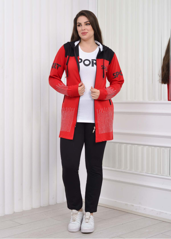 kadın 3lü Sport Eşofman Takımı 1077 Kırmızı