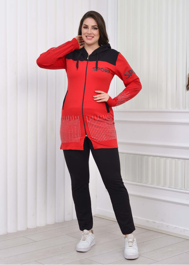 kadın 3lü Sport Eşofman Takımı 1077 Kırmızı