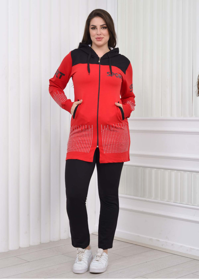 kadın 3lü Sport Eşofman Takımı 1077 Kırmızı