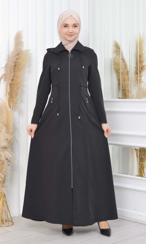 مانطو برادا نسائي طويل بكبيشون قابل للإزالة 1200 - اسود