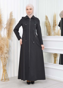 مانطو برادا نسائي طويل بكبيشون قابل للإزالة 1200 - اسود