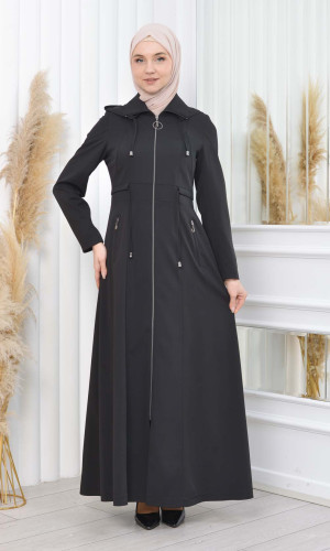 مانطو برادا نسائي طويل بكبيشون قابل للإزالة 1200 - اسود