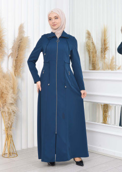 مانطو برادا نسائي طويل بكبيشون قابل للإزالة 1200 - تركواز