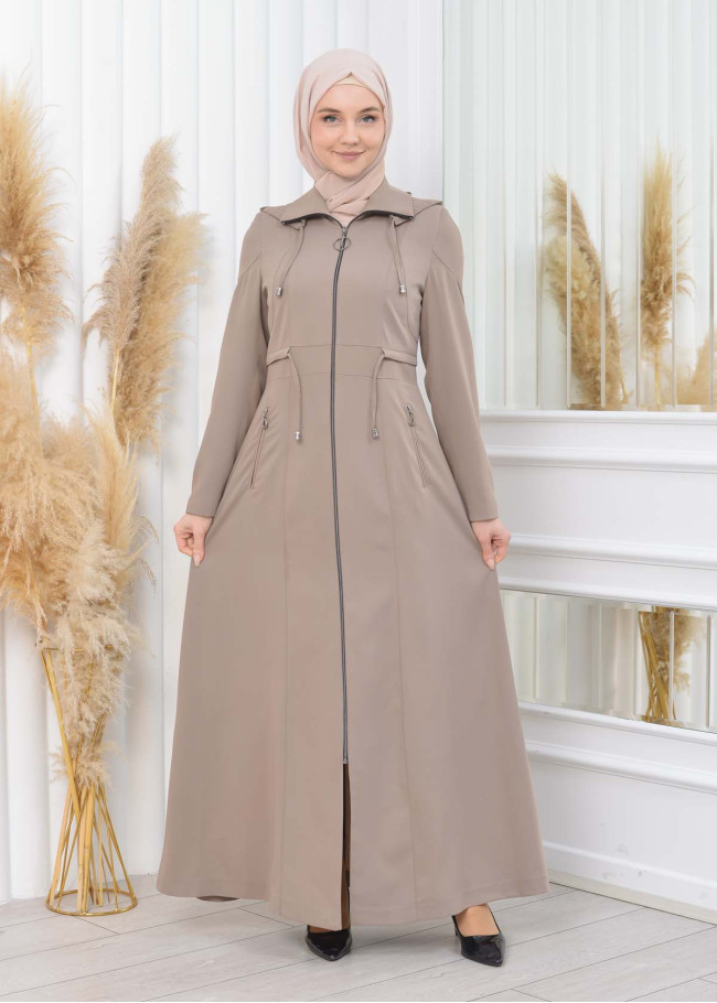 Women's Detachable Hooded Zipper Prada trenchcoat  1200 açık kahve