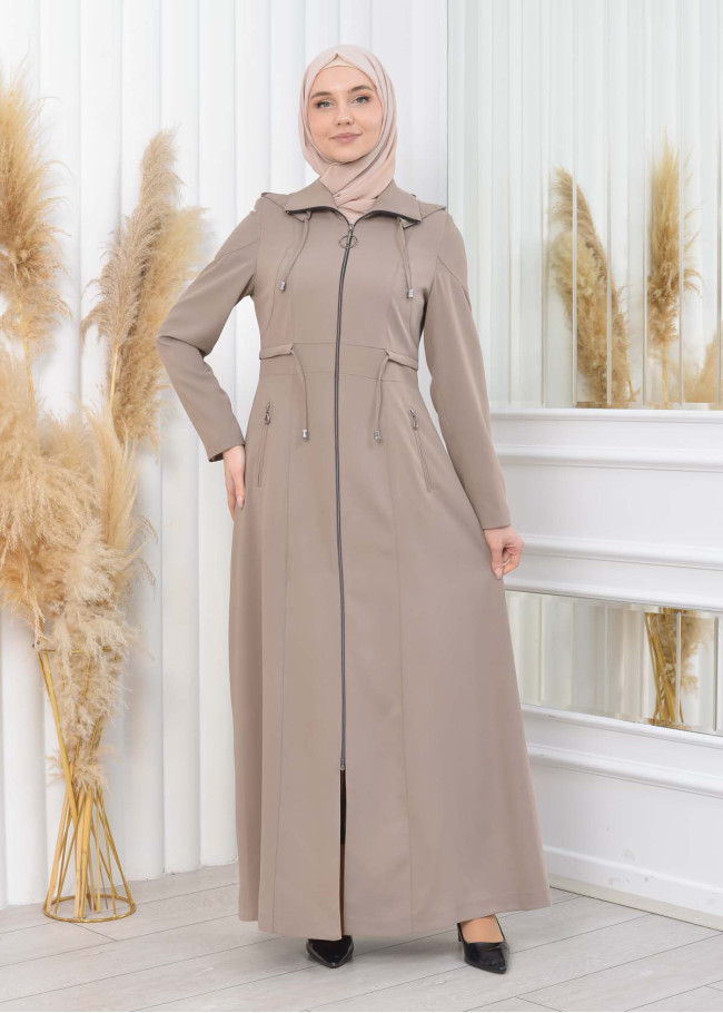Women's Detachable Hooded Zipper Prada trenchcoat  1200 açık kahve