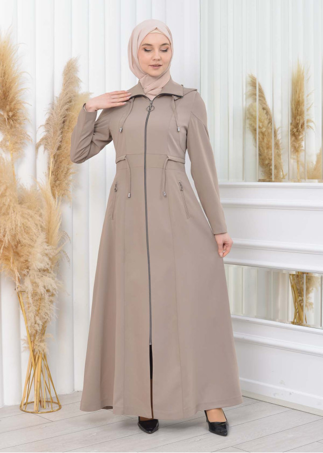Women's Detachable Hooded Zipper Prada trenchcoat  1200 açık kahve