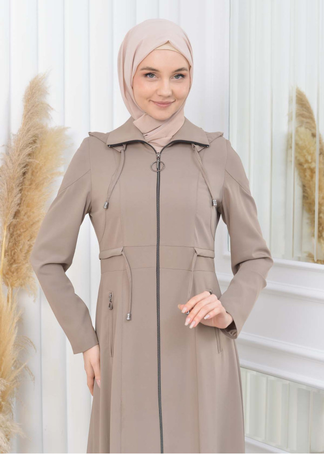 Women's Detachable Hooded Zipper Prada trenchcoat  1200 açık kahve