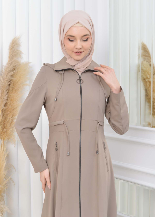 Women's Detachable Hooded Zipper Prada trenchcoat  1200 açık kahve