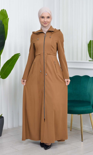 Womens Detachable Hooded Zipper Prada trenchcoat  1200 - tan