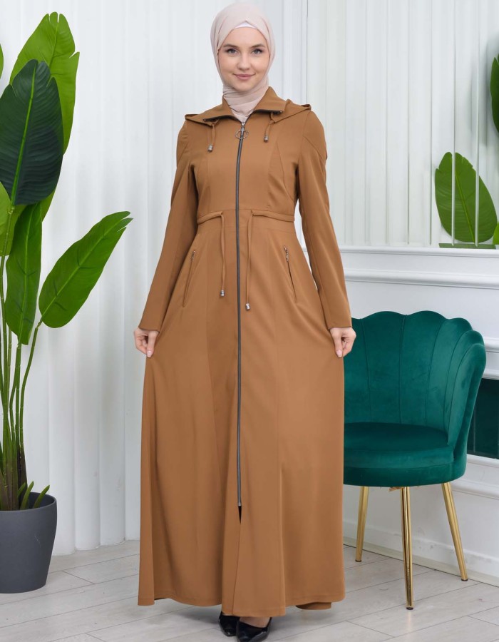 Women's Detachable Hooded Zipper Prada trenchcoat  1200 taba
