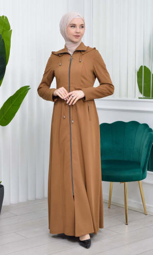 Womens Detachable Hooded Zipper Prada trenchcoat  1200 - tan