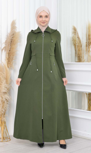 مانطو برادا نسائي طويل بكبيشون قابل للإزالة 1200 - عسكري