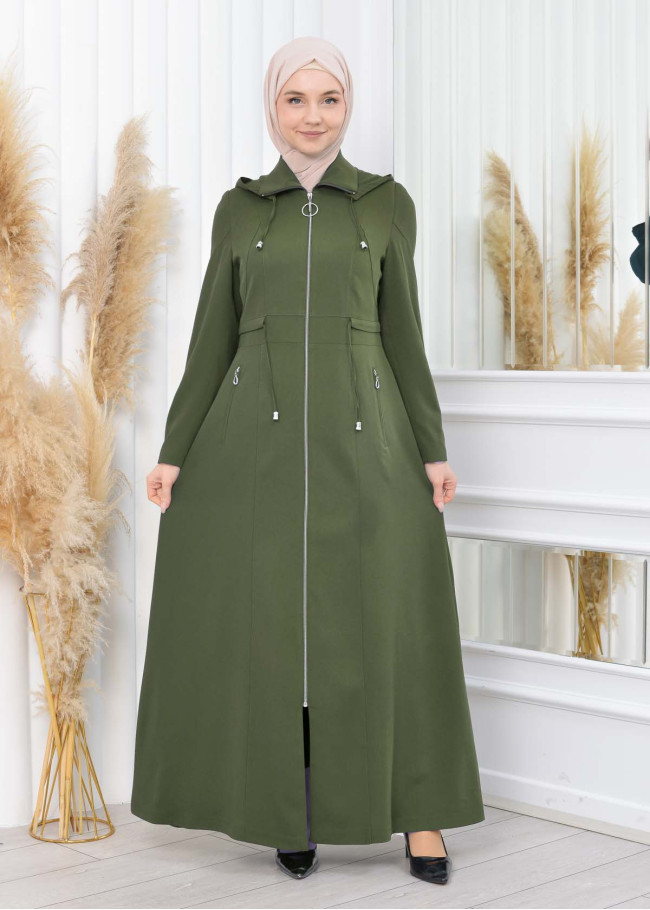Women's Detachable Hooded Zipper Prada trenchcoat  1200 kuyu haki