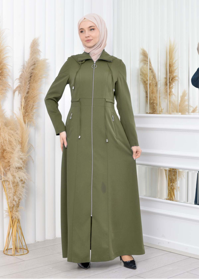 Women's Detachable Hooded Zipper Prada trenchcoat  1200 kuyu haki